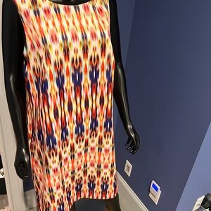 Tahari Orange and Yellow Sheath Mini Dress Long Sleeve Scoop Neck